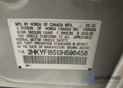 2003 Honda Pilot Ex-L from USA, damaged, VIN 2HKYF18513H596458